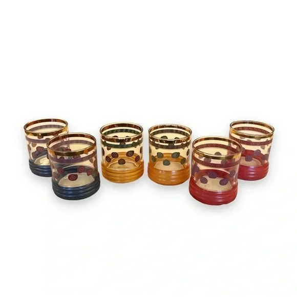 Vintage SAKURA SANGO 70s/80s MCM Retro Lowball Glasses - Set of 6 - Picture 1 of 4